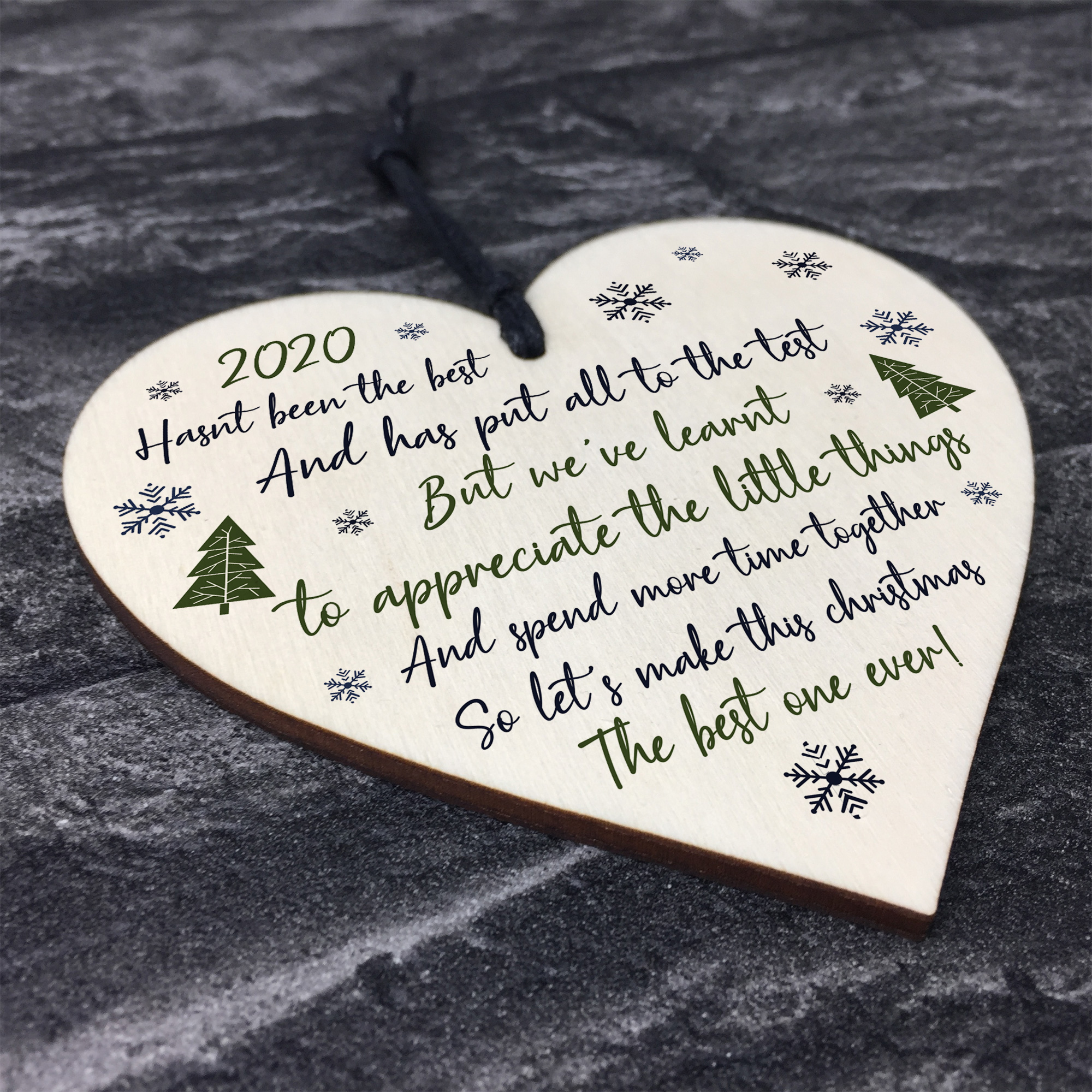 Lockdown Poem Wooden Heart Christmas Tree Decoration Bauble