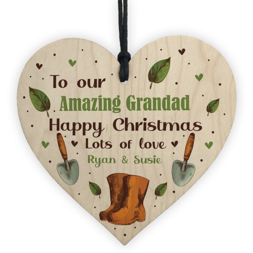 Happy Christmas To Grandad Gift Wood Heart Gardening Keepsake