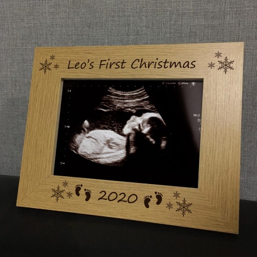 PERSONALISED Oak Photo Frame First Christmas Gift For New Baby