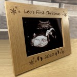 PERSONALISED Oak Photo Frame First Christmas Gift For New Baby