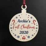 New Baby Gift PERSONALISED Wood Bauble Babys First Christmas