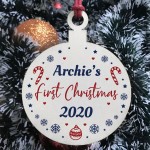 New Baby Gift PERSONALISED Wood Bauble Babys First Christmas