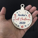 New Baby Gift PERSONALISED Wood Bauble Babys First Christmas