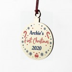 New Baby Gift PERSONALISED Wood Bauble Babys First Christmas