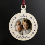 Personalised Photo Christmas Tree Decoration Wood First Xmas