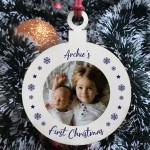 Personalised Photo Christmas Tree Decoration Wood First Xmas