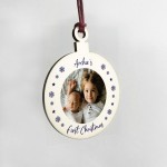 Personalised Photo Christmas Tree Decoration Wood First Xmas