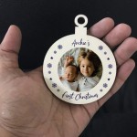 Personalised Photo Christmas Tree Decoration Wood First Xmas