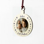 Personalised Photo Christmas Tree Decoration Wood First Xmas