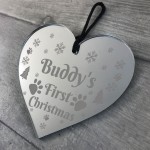 Personalised Dog's First Christmas Mirror Bauble Tree Decoration