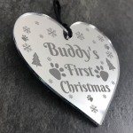 Personalised Dog's First Christmas Mirror Bauble Tree Decoration