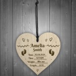 Personalised New Baby Gift Birth Details Wood Heart Nursery Gift