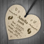 Personalised New Baby Gift Birth Details Wood Heart Nursery Gift