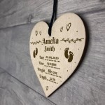 Personalised New Baby Gift Birth Details Wood Heart Nursery Gift