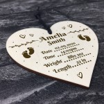 Personalised New Baby Gift Birth Details Wood Heart Nursery Gift