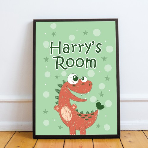 Personalised Framed Dinosaur Print For Boys Bedroom Nursery Gift