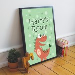 Personalised Framed Dinosaur Print For Boys Bedroom Nursery Gift