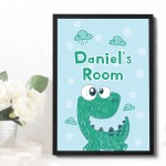 Personalised Dinosaur Theme Framed Print Boys Bedroom Nursery