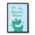 Personalised Dinosaur Theme Framed Print Boys Bedroom Nursery