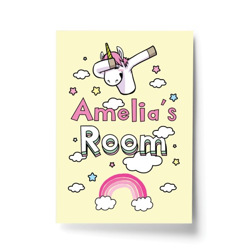 Personalised Unicorn Theme Print For Girls Bedroom Rainbow