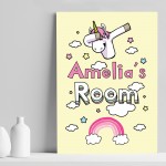 Personalised Unicorn Theme Print For Girls Bedroom Rainbow