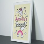 Unicorn Bedroom Sign Personalised A4 Frame Birthday Christmas