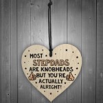 Rude Step Dad Gift Novelty Wood Heart Funny Birthday Christmas