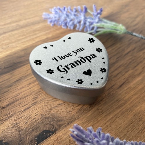 Silver Heart Tin Grandpa Gift Christmas Birthday Present