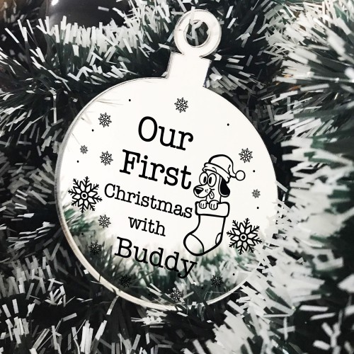 Our First Christmas With Dog Pet Engraved Christmas Decoration