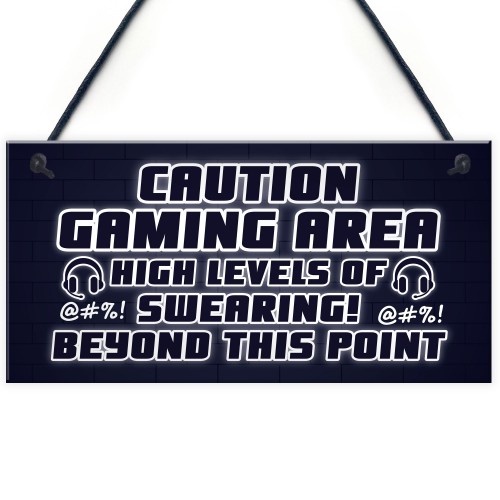 Funny Gaming Sign CAUTION GAMING AREA Plaque Son Christmas