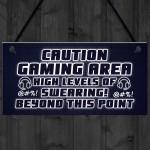 Funny Gaming Sign CAUTION GAMING AREA Plaque Son Christmas