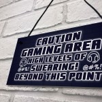 Funny Gaming Sign CAUTION GAMING AREA Plaque Son Christmas