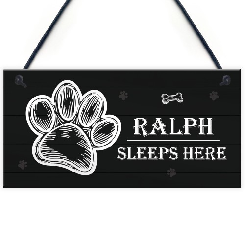 Personalised Dog Sign SLEEPS HERE Plaque Pet Gift Home Decor