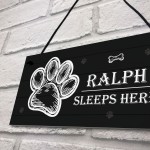 Personalised Dog Sign SLEEPS HERE Plaque Pet Gift Home Decor