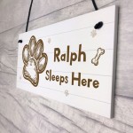 Personalised Dog Sign Sleeps Here Hanging Paw Print Plaque