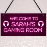 Pink Gaming Room Sign Funny Gift For Daughter Girlfriend