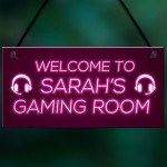 Pink Gaming Room Sign Funny Gift For Daughter Girlfriend