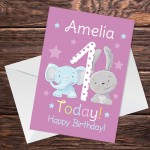 Personalised 1st Birthday Card For Daughter Baby Cute Animal