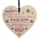 Cute Mothers Day Gift For Mum Nan Grandma Nanny Wooden Heart