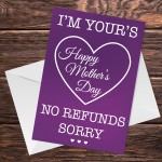 Mum Mothers Day Card Funny Novelty Humour Mother's Day Card