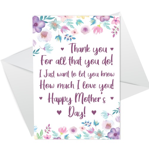 Mothers Day Thank You Card Mother's Day Card Poem For Mum