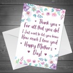 Mothers Day Thank You Card Mother's Day Card Poem For Mum