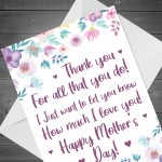 Mothers Day Thank You Card Mother's Day Card Poem For Mum