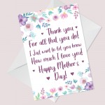 Mothers Day Thank You Card Mother's Day Card Poem For Mum