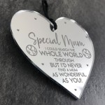 Special Mum Mothers Day Birthday Hanging Engraved Heart Gift