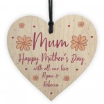 Personalised Mothers Day Gift for Mum Hanging Wooden Heart