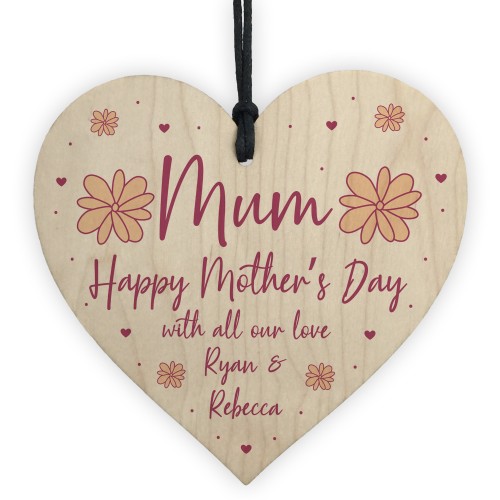 Personalised Mothers Day Gift for Mum Hanging Wooden Heart