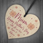 Personalised Mothers Day Gift for Mum Hanging Wooden Heart