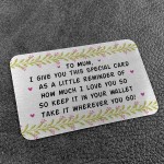 Special Mum Gift For Mothers Day Birthday Metal Wallet Insert