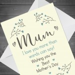 Mothers Day Card For Mum A6 Card Mum Card From Daughter Son